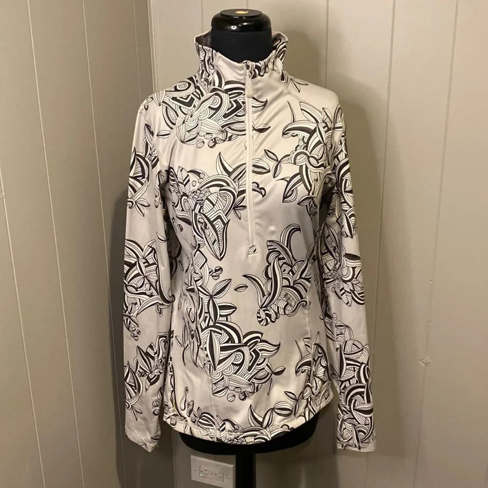Lolë Large Half Zip-up Outdoor Jacket Sweater Abstract Floral Design
